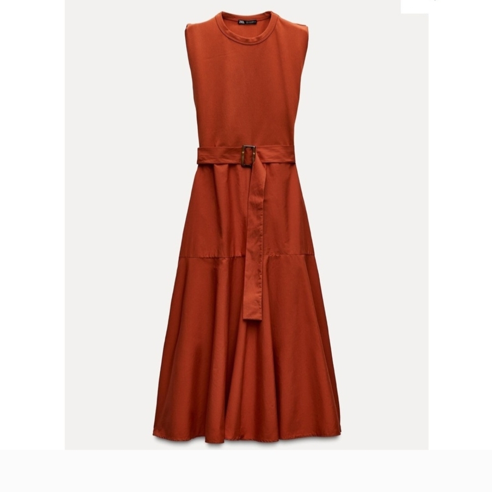 NWT Zara Vibrant Orange Midi Dress - Picture 4 of 8